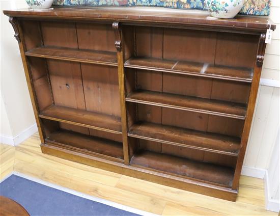 A Victorian mahogany four shelf open fronted bookcase, fitted four shelves, in two sections W.182cm